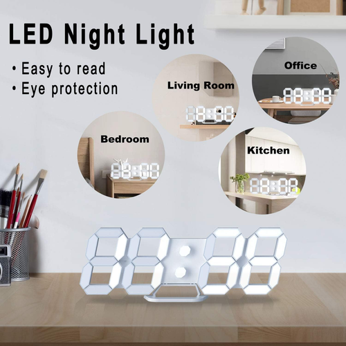 3D LED Digital Wall Clock Desk Alarm Clock with Remote Control for Kitchen Bedro - Picture 3 of 12