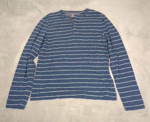 Banana Republic Shirt Mens Medium Blue Striped Vintage Henley Neck Long Sleeve