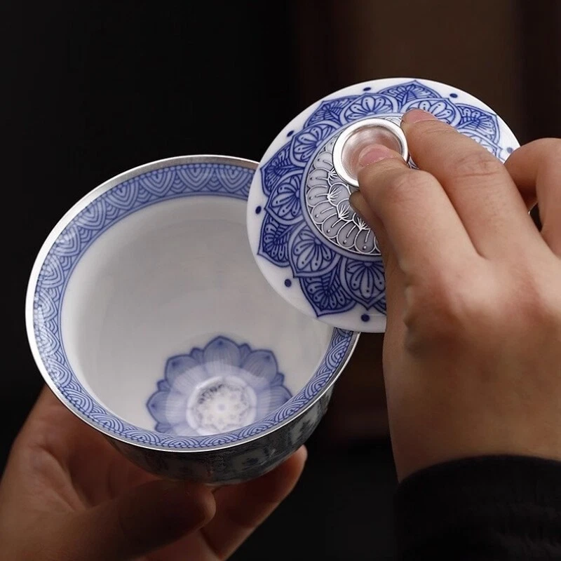Cerámica + Plata Pura Tetera Gaiwan Master Cup Porcelana Buda Taza de Té Tureen Foto 2 de 4