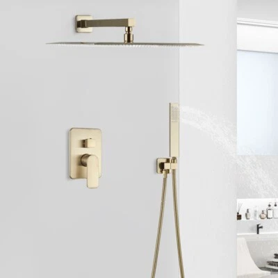 ALENARTWATER Brushed Gold Shower Set Concealed Shower System 12-Inch Mixer Shower Twin Head