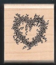 HEART WREATH BERRIES AUTUMN DOOR HANGER NEW Stampin' Up wood RUBBER STAMP