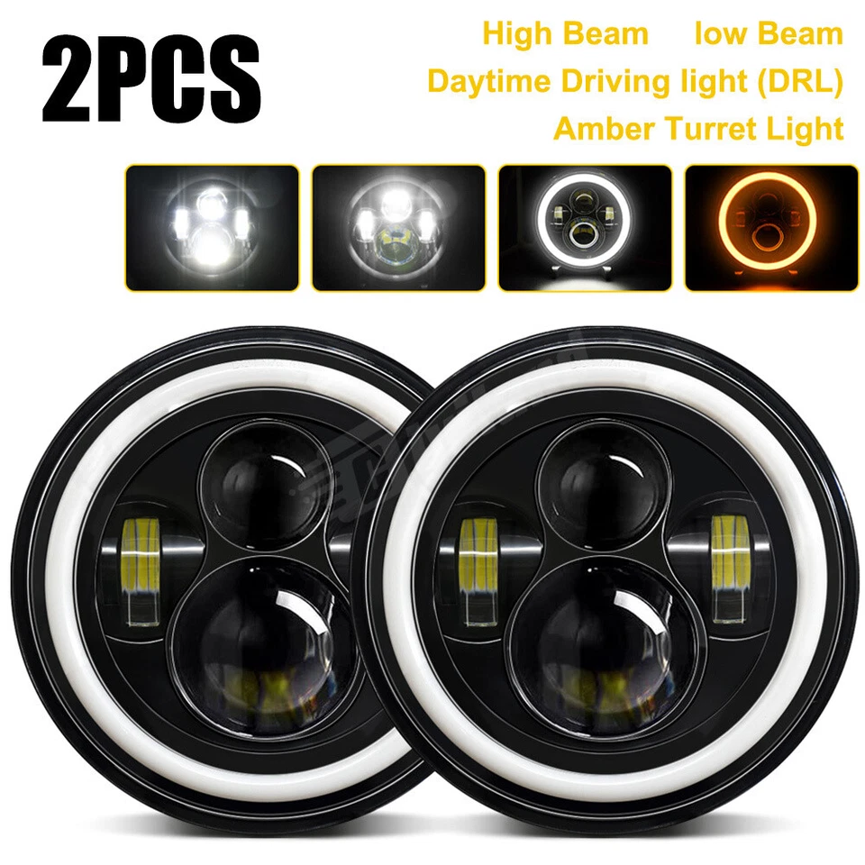 For 1990-1997 Mazda NA Miata MX5 MX-5 H6024 Pair 7" Inch LED Headlights Halo DRL - Image 2 of 4