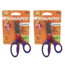 Lot Of 2 Fiskars Pointed Tip 5" Blades Kids Scissors Left Handed, Blue/Red