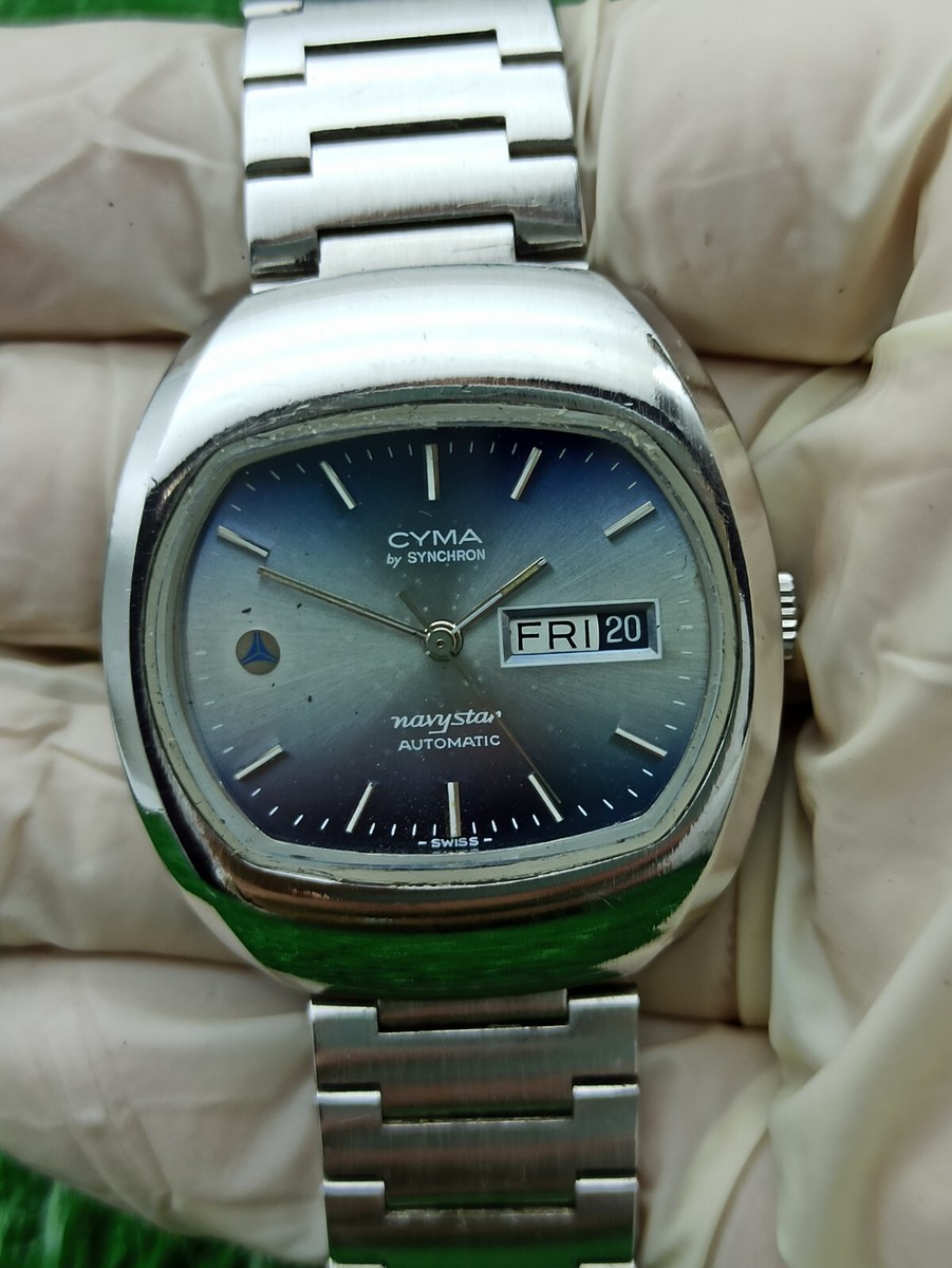 ORIGINAL CYMA By SYNCHRON NAVYSTAR TV WATCH AUTOMATIC BLUE MEN