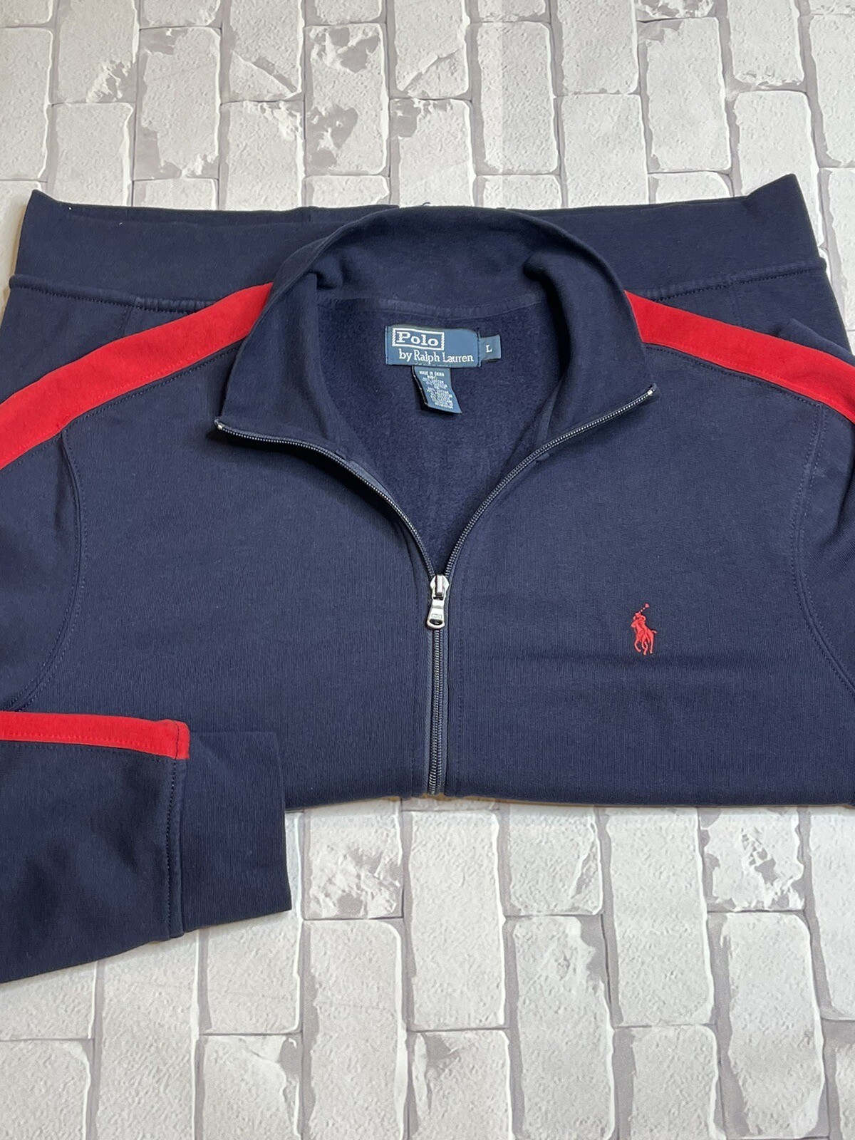 Polo RALPH LAUREN Uomo Zip Intera Pony Finta Felpa Collo Giacca Track Blu L