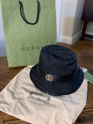 AUTHENTIC GUCCI double G bucket hat 576587 4HG53 1060 Cotton