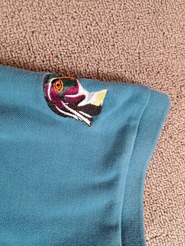 Polo Orvis taglia L blu pesca con cotone arancione manica corta ricamo germano - Foto 9 di 11