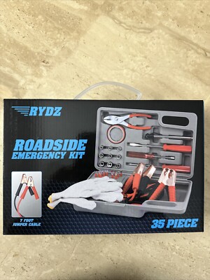 Rydz Roadside Emergency Kit 35pc 7ft Jumper Cable Tire Pressure Gauge 