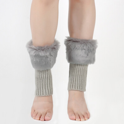 Women Toppers Cuffs Knitted Foot Cover Winter Leg Warmer Faux Fur Leg Boot Socks