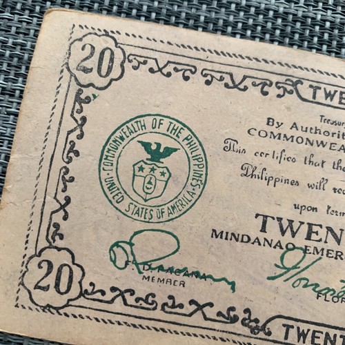 1943 Philippines Mindanao 20 Pesos WWII Emergency Banknote WW2 Currency Money - Picture 2 of 4