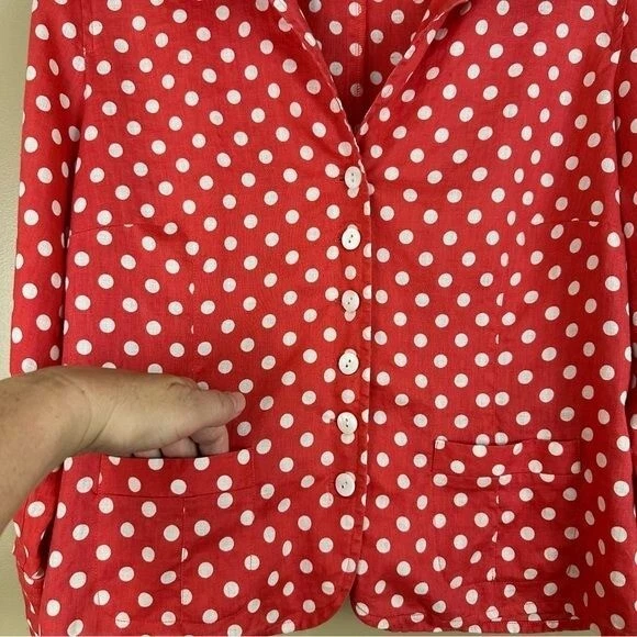 Talbots Coral Polkadot Linen Lightweight Shacket Blazer Jacket 12P Coastal - Image 4 of 4