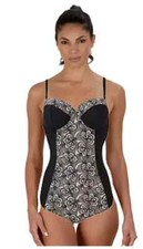 JD Williams Beach To Beach Underwired Lace Bandeau Swimsuit One Piece Black