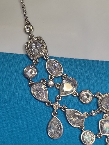 Vintage Signed Carolee Clear Crystal Statements Necklace Silver... - Picture 3 of 13