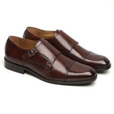 Mens Handmade Shoes Double Monk Brown Leather Formal Dress Casual Wear Boots New