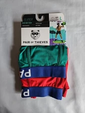 Pair of Thieves Mens Stay Dry Red/Green Boxer Brief 2 Pack Size Lrg. 34"-36" New