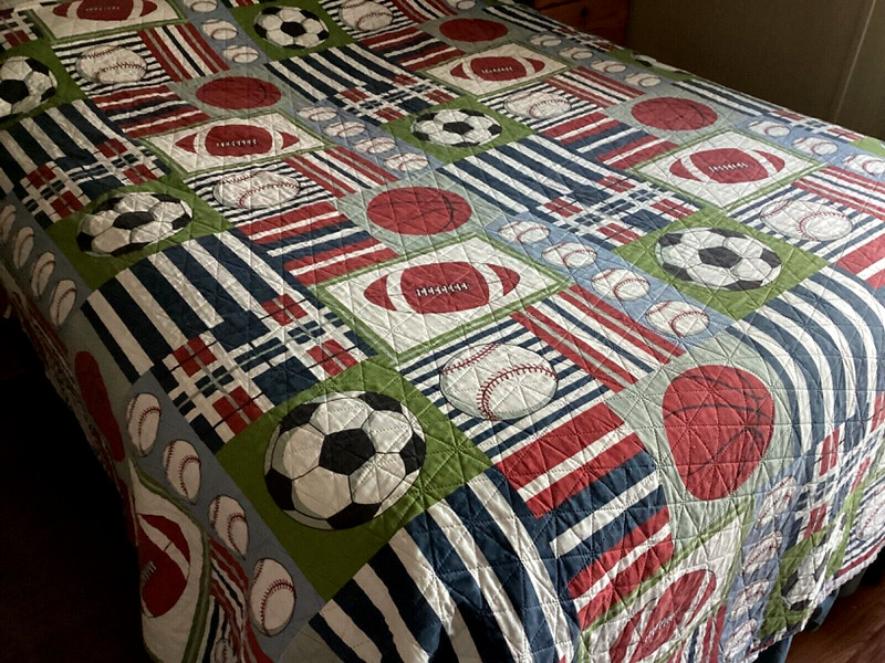 Kids Boys Thin Quilt Bedding Full/Queen 2 Pillow Shams Sports Theme Jersey Home