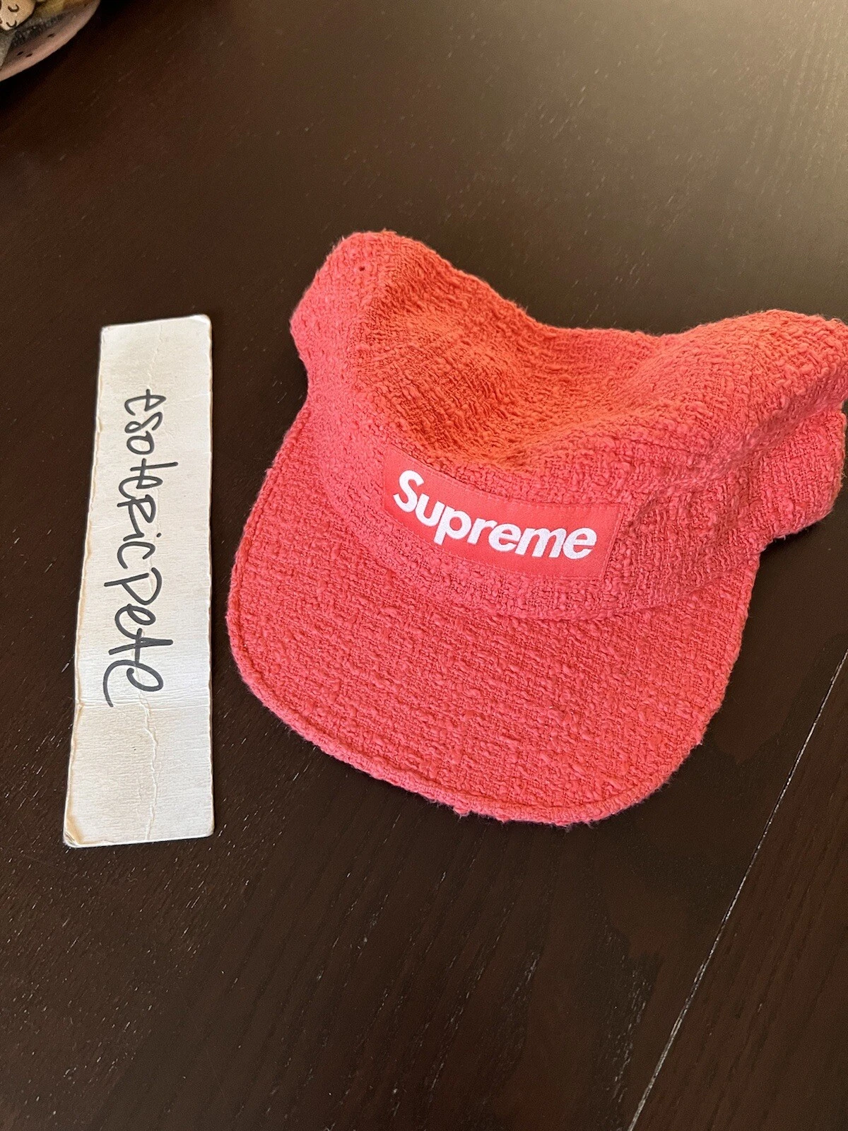 SUPREME BOUCLE CAMP CAP CORAL S/S 2015 5 panneaux chapeau vintage boîte logo