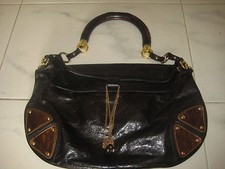 Sabina New York Black Bronze Gold Designer Leather Handbag Purse 