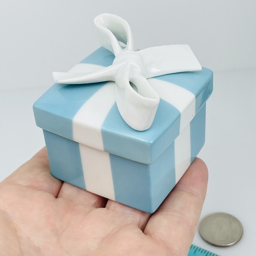2" Small Tiffany Blue Gift Box White Ribbon Trinket Bone China ...