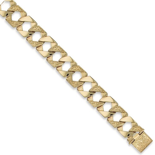 9ct Yellow Gold 17mm Plain & Patterned Casted Curb Bracelet - Picture 15 of 20