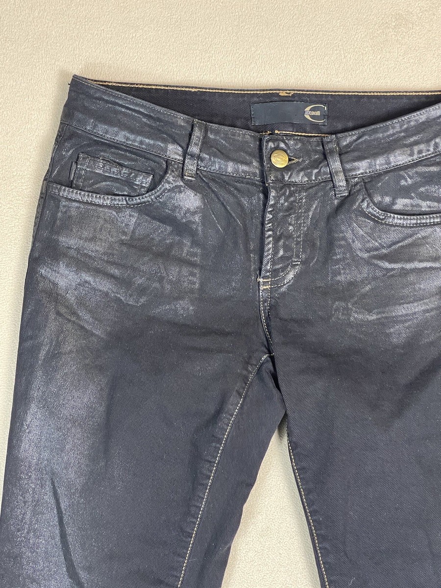 Just Cavalli Jeans Womens 28 Black Waxed Ittierre Straight
