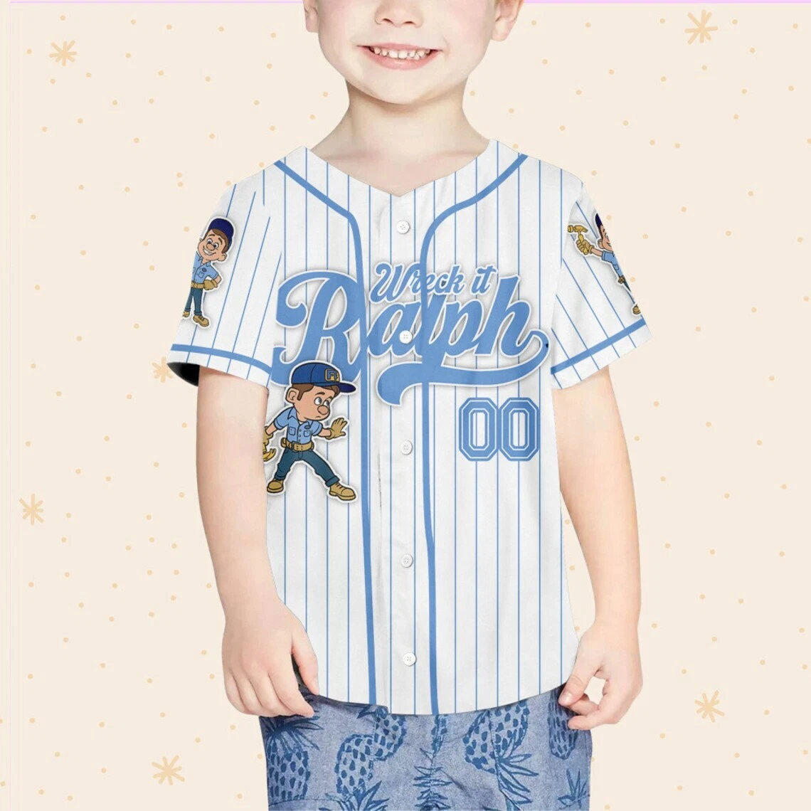 Custom Disney Wreck it Ralph Felix Simple Stripe, Custom Baseball Jersey