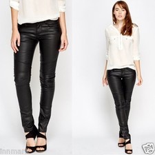 Skinny Mid Rise Wax Effect 5 Pokets Black Jeans/Pants Size S M L XL / 127