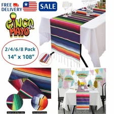14" x 108" Mexican Serape Table Runner Colorful Fringe Home Wedding Fiesta Decor