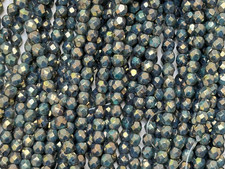 Czech Fire Polished 4mm round faceted glass beads- Green Turq Bronze Picasso
