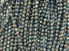 Czech Fire Polished 4mm round faceted glass beads- Green Turq Bronze Picasso