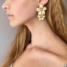 Gold Metal Floral Flower Women's Hanging Earrings
