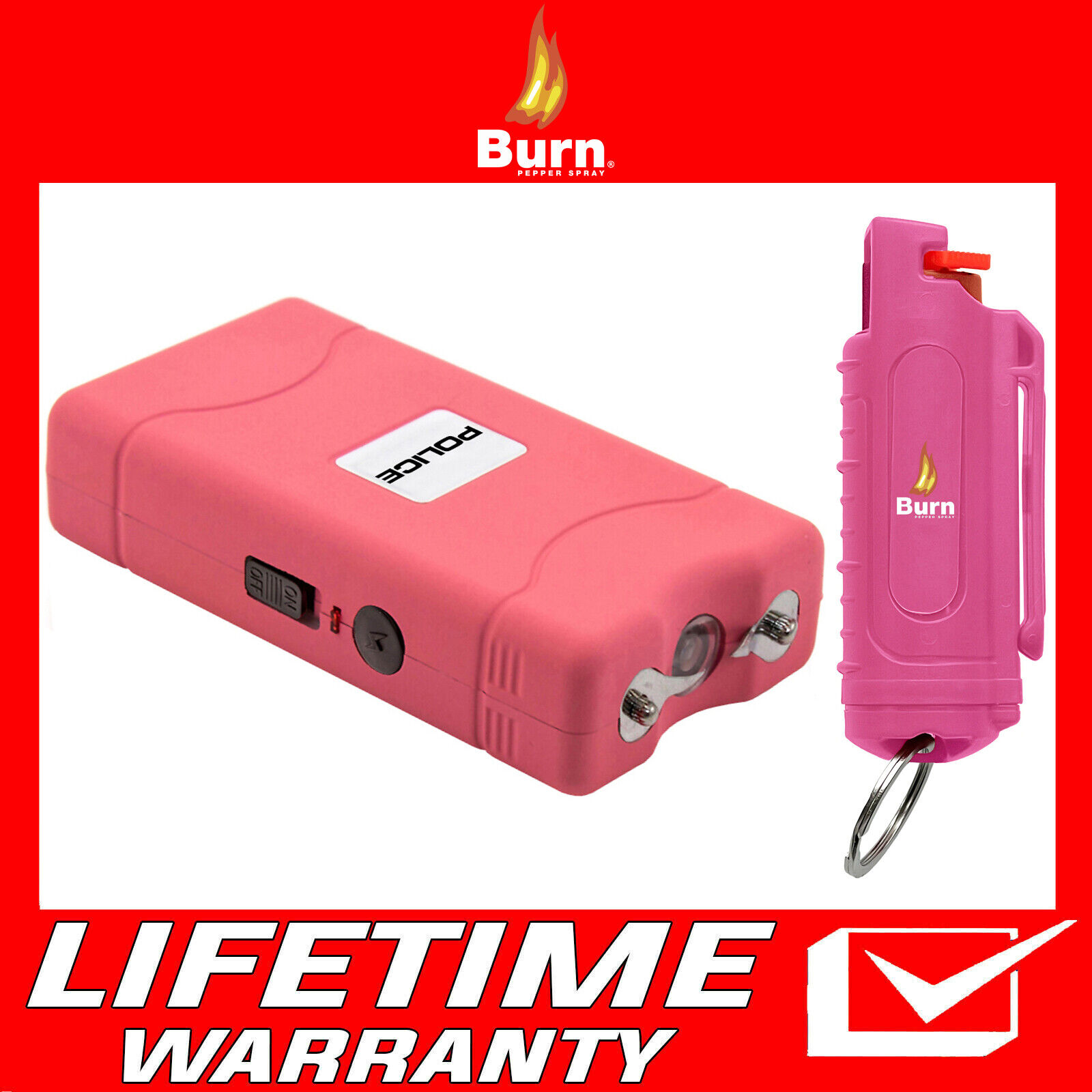 BURN Stun Gun Pepper Spray Combo Pink Powerful Self Defense for Women 