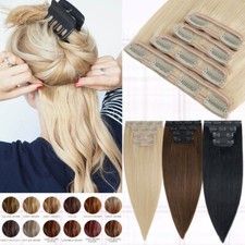 CLEARANCE Clip In Real Remy Human Hair Extensions Full Head 4 Hairpiece Weft UK