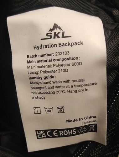 SKL Hydration Pack Zaino Idratazione con Vescica Corsa Ciclismo Escursionismo - Foto 12 di 12