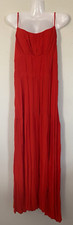 Shein XL 12 red crinkled ruched adjustable spaghetti strap front slit maxi dress