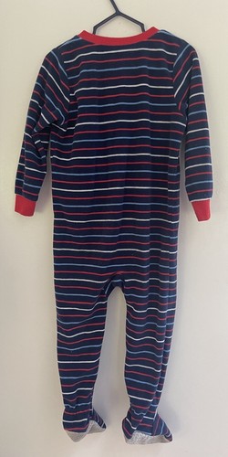 Carter's Toddler Boys 1-Piece Fire Truck Striped Cozy Fleece Footie PJs Navy 3T - Picture 4 of 5