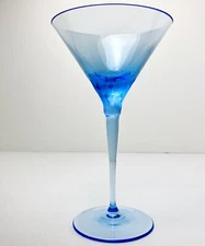 MOSER Pebbles Fluent Martini Glass Cobalt Blue Aquamarine Etched Cocktail Stem