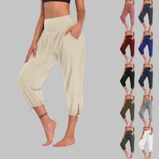 Autumn Womens Casual Solid Pockets Sporty Pants Ladies Slim Trousers Bottoms US