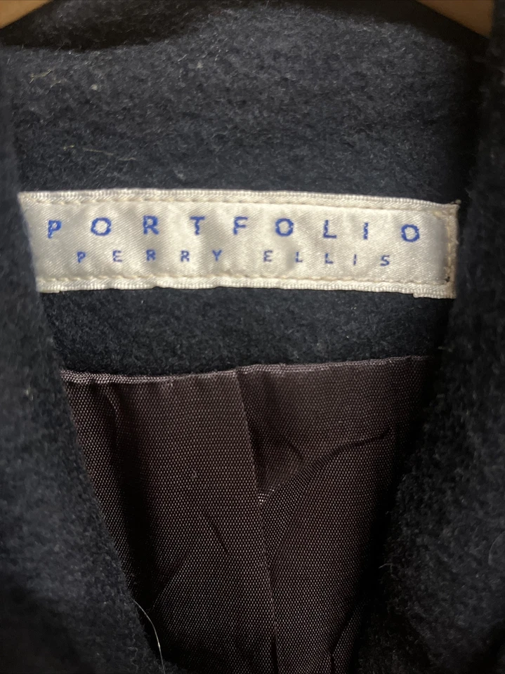 Portfolio Perry Ellis Mens Blue Trench Coat 100% Wool Size - Image 3 of 3