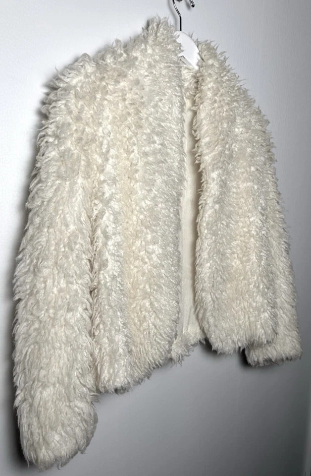 Jaqueta de pele de cordeiro vintage dos anos 70 feminina S felpuda cropped casaco marfim outono boho mod - Imagem 3 de 4