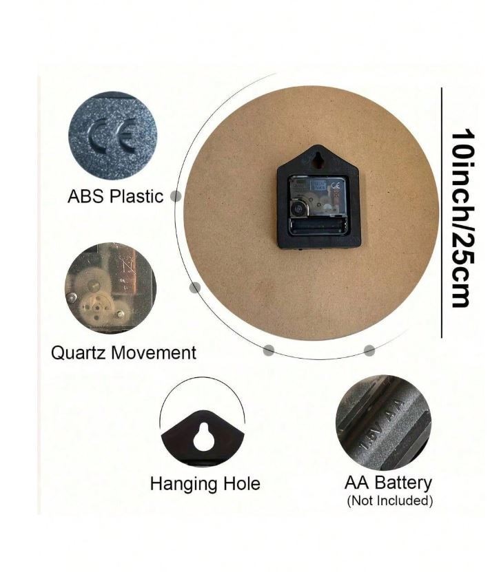 10-12inch ,2D Flat, Coffee Theme Silent Wall Clock Round Battery Operated Silent