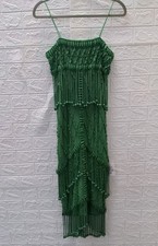 New ASOS Design Embellished Midi Dress With Fringe Detail Wooden Beads Size 2