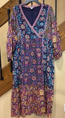 Sundance Dress Maxi Tropic Dreams Mixed Floral Print Puff Sleeve Cotton SZ. XXL