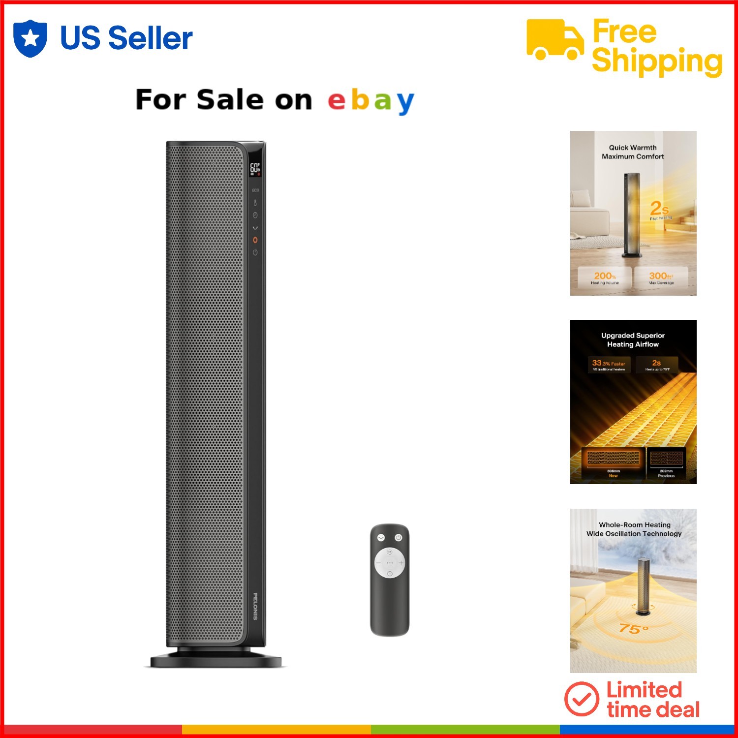 1500w 4 Heat Settings Eco Mode Oscillating Large Room
