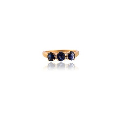 Natural Blue Sapphire and Diamonds Gemstone Women Ring Solid 14k Yellow Gold 