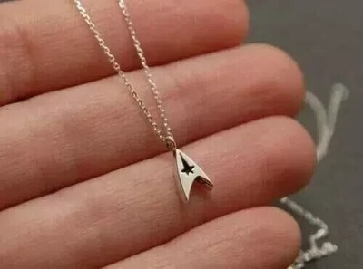 Tiny Star Trek Style Sterling Silver Charm Pendant Necklace 18'' Dainty Everyday