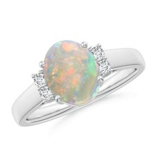925 Sterling Silver Oval Opal Gemstone Solitaire with Accents Ring Jewelry