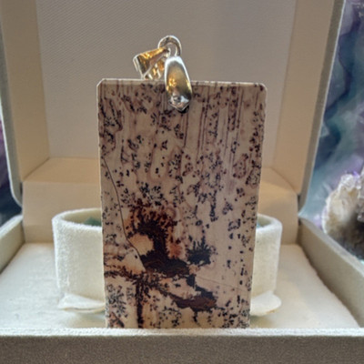 Handcrafted Dendrite jasper Rectangle Pendant with Sterling Silver Bail, Beige