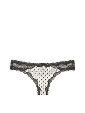 Victoria's Secret Dream Angels Lace-Trim Thong Panty Black White Print