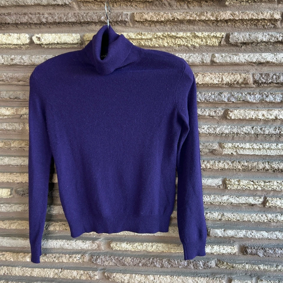 Suéter Ralph Lauren Etiqueta Negra Púrpura 100% Cachemira Cuello Alto Talla Mediana Foto 4 de 4